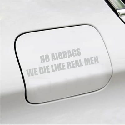 Bumpersticker - No Airbags We Die Like Real Men - 3,7 X 14,8 - Licht Grijs