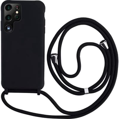 Siliconen Backcover Hoesje met Koord - Geschikt voor Samsung Galaxy S22 Ultra / S23 Ultra - Zwart