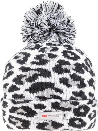 Grijze/zwarte panterprint/luipaardprint muts -voor dames/vrouwen Luipaard/panter dieren artikelen - Winterkleding/buitenkleding