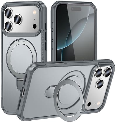 Mobiq - Magnetisch Ringstand Magsafe Hoesje geschikt voor iPhone 17 Pro - grijs