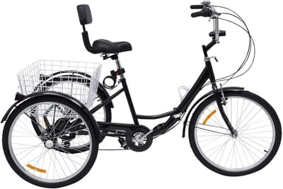 Zwarte 24 inch Driewieler met 7 Versnellingen voor Volwassenen en Senioren - Inclusief Boodschappenmand