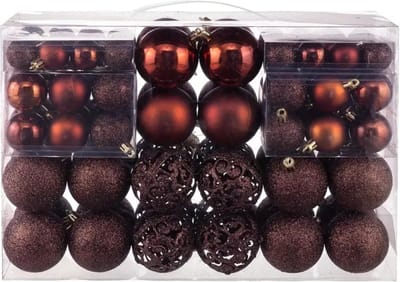 Livano Kerstballen - Kerstversiering - Plastic - Bruin- Kerstballenset - 100 stuks