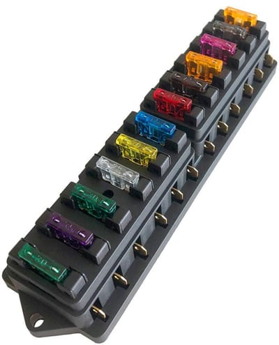 Allecto - 12-voudige zekeringblok - Universele zekeringhouder - Vochtbestendig - Zwart - Geschikt voor vrachtwagen en boot - 12V/24V/32V/48V