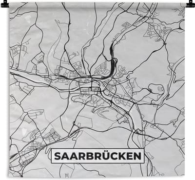 Wandkleed - Wanddoek - Kaart - Saarrücken - Plattegrond - Duitsland - Stadskaart - 180x180 cm - Wandtapijt