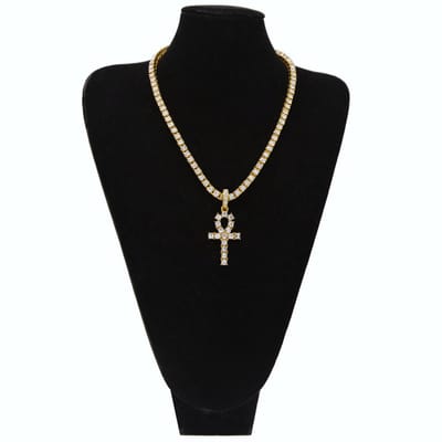 ICYBOY 18K Religieus Diamanten Heren Ketting met Egyptisch Kruis verguld [GOLD-PLATED] [ICED OUT] [60CM] - 3mm Rope Chain Iced Out Egypt Ankh Cross Pendant