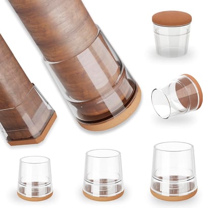 Famanu – Stoelpootbeschermers - transparante vloerbeschermers met vilten stoelglijders - geruisloze houten vloerbescherming antislip tegels rond 19-23 mm