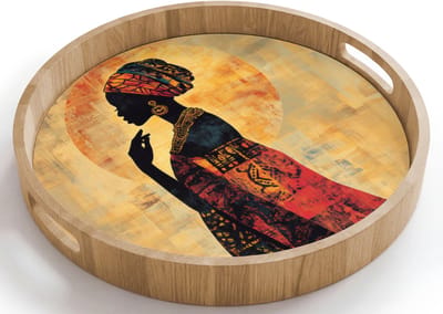 Dienblad rond 40x40 cm - Schootdienblad hout - Vrouw - Silhouet - Patronen - Sierlijk - Borrelplank rechthoek - Plateau houten dienbladen