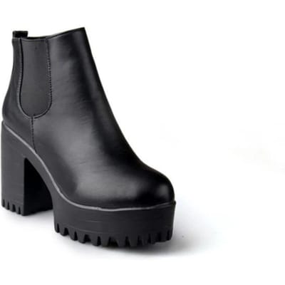 Dameslaarzen Mode Dameslaarzen Vierkante Hak Platforms Schoenen Dames Pu Leer Dijhoge Pomp Laarzen Motorschoenen Zwart Rood 35 zwart