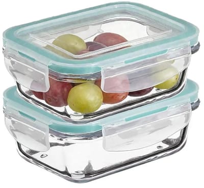 5Five Vershoudbakje met deksel - 2x - glas - luchtdicht - met clips - 14 x 10 x 5 cm - 0,73 L