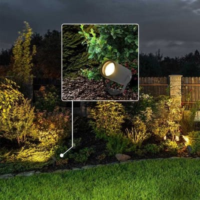 HOFTRONIC Set van 3 LED Prikspots Spikey - 4 Watt 345 lumen - 2700K warm wit - antraciet - IP65 Waterdicht - Incl. dimmer met afstandsbediening