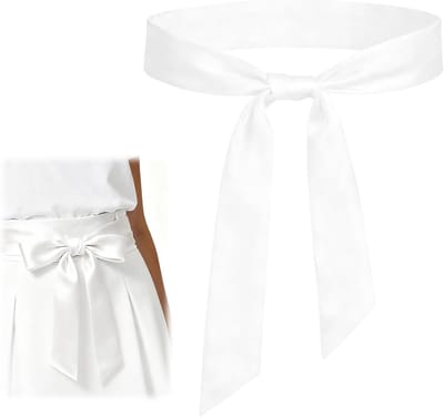 Elegante Witte Satijnen Ceintuur van 195 cm, Veelzijdige Accessoire voor Haar, Taille en Zak, Perfect voor Kantoor en Feestjes