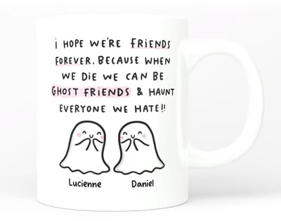 Creasowl® Ghostfriends Gepersonaliseerde Mok 325 ml – Witte Koffiemok met Namen – Grappige Mok met Tekst – Keramische Mok Cadeau