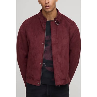 Regular Fit Faux Suede Buckle Collar Biker Jacket | Rust | Size Small