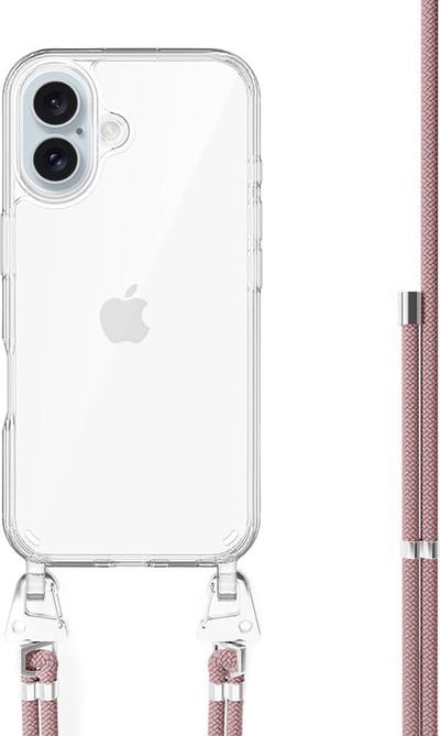 xoxo Wildhearts siliconen hoesje - Geschikt voor iPhone 16 - Pink Vibes - Telefoonhoesje - Hoesje met koord - telefoonkoord - Transparant hoesje - In lengte verstelbaar - Roze koord