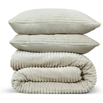 DoubleDry Dekbedovertrek Rib Flanel - Eenpersoons 140x220 cm + 1 Kussensloop - Zacht & Huidvriendelijk - Licht Beige