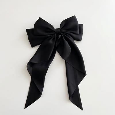 Zwart strik haar accessoire – grote lange lint haarstrik voor dames – satijn look haarstrik voor elegante en feestelijke kapsels – 1 stuk