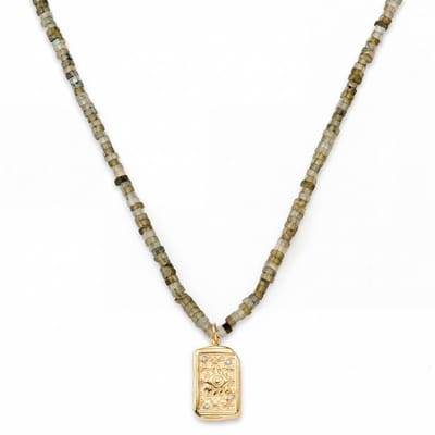 Mediterranean | Ketting met grijze natuurstenen kralen en Evil Eye-bedel