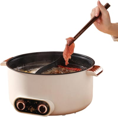 ZMR® Hotpot Pan - Hot Pot Pan Chinees - Hot Pot Pan 2 Vaks - Crème - 15cm x 30cm x 15cm