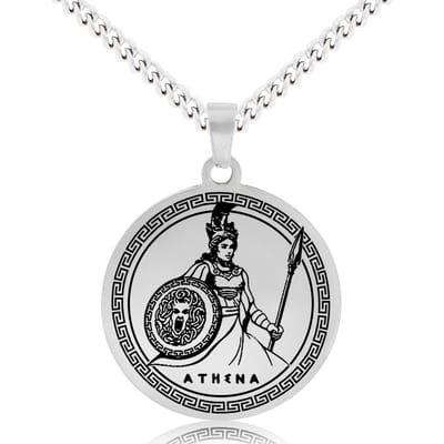 Griekse God Pallas Athena Ketting - Zilverkleurige Mythologie Talisman - Roestvrij Staal - Athene - Pax Amare