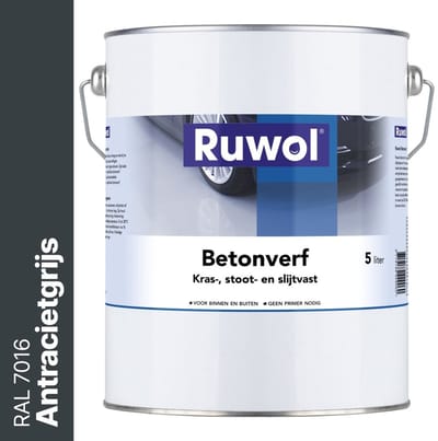 Ruwol Betonverf Antracietgrijs (RAL 7016) 5 liter - Voor binnen en buiten - Alle kleuren - Kras-, stoot- en slijtvaste verf voor beton en steen - Betonverf voor buiten