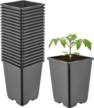 Garronda Set van 20 hoge vierkante kunststof kweekpotten met drainagegaten voor tuin (Zwart, 11 x 11 x 15,5 cm (1,25L)) GD-KW-HS