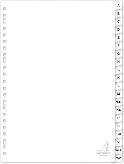 Kangaro tabbladen - A4 - PP 120 micron - wit - 23-gaats - 20-delig letters A-Z