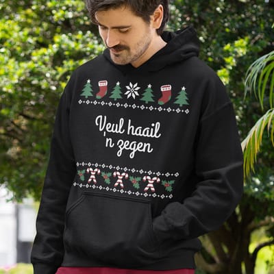 Groningen Kerst Hoodie Zwart Veul Haail 'N Zegen Candy Cane - Maat XS - Uniseks Fit - Kerstkleding Voor Dames & Heren