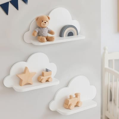 Witte Wolken Wandplanken Set - 3 Stuks - Kinderkamer Decoratie