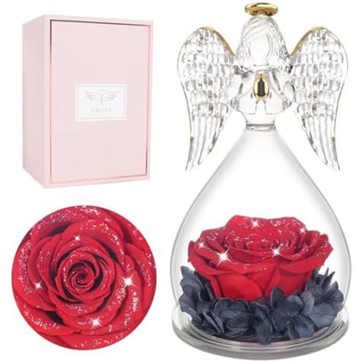 Eeuwige Roos Engelfiguur - Perfect Cadeau voor Vrouwen en Moeders - Glazen Koepel met Beschermengel voor Verjaardag, Kerst en Valentijn