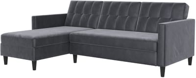 Hartford II Hoekbank met Slaapfunctie, Opbergruimte en Verstelbare Rugleuning - Antraciet Fluweel - 213 x 154 cm