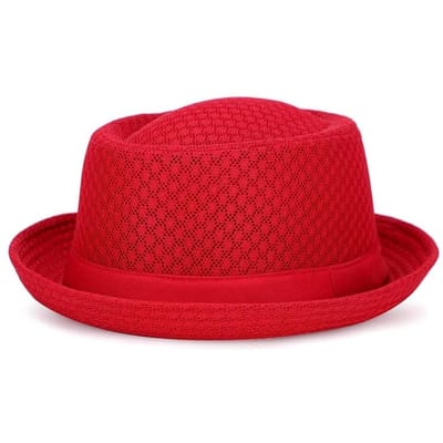 Nieuwe Ademende Hoed Engeland Mesh Platte Strohoed Retro Engeland Jazz Opvouwbare Zonnehoeden Panama Casual Feestpetten Fedora 56-58cm rood