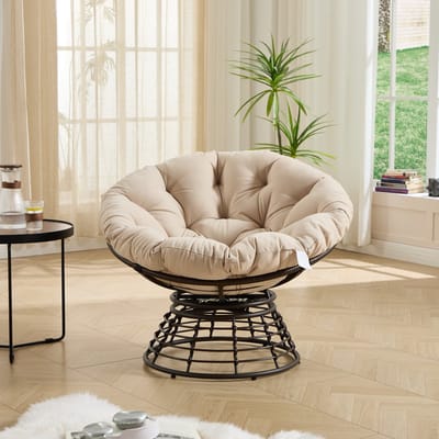 Papasan Stoel - Comfortabele Rotan Draaistoel - Ergonomische Relaxstoel - Wicker Loungestoel - 92x67 cm - 360 Graden Draaibaar - Woonkamer Bruin Beige