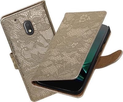 BestCases.nl Goud Lace booktype hoesje voor Motorola Moto G4 Play