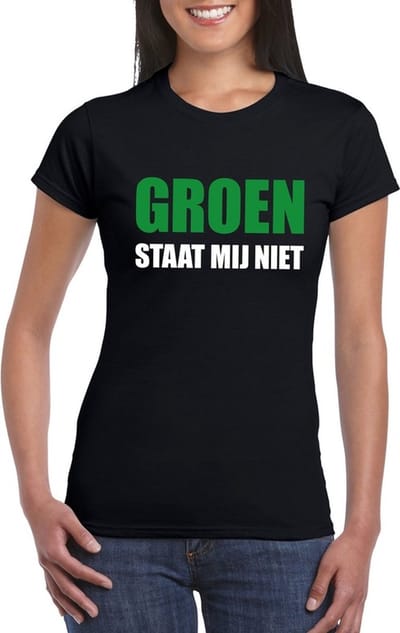 Groen staat mij niet t-shirt zwart dames S