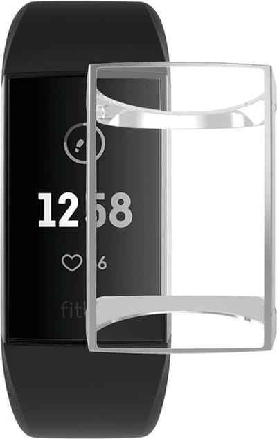 By Qubix - Geschikt voor Fitbit Charge 3 - Fitbit Charge 4 Case (volledig beschermd) - Zilver