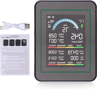 Luchtkwaliteit Monitor - Vochtigheidsmeter Detector - Omgeving Meten - 10 Detectie Items - 9x7x3.5cm - Zwart