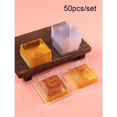 50 boîtes à gâteaux cadeaux de luxe, boîtes d'emballage carrées transparentes pour gâteaux - Avec base pour gâteau et construction de couvercle épais et robuste Gold Base + Transparent Lid multicolore