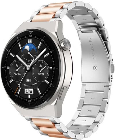 Strap-it Stalen schakel bandje - geschikt voor Huawei Watch GT / GT 2 / GT 3 / GT 3 Pro 46mm / GT 4 46mm / GT 5 & 5 Pro (46mm) / GT 2 Pro / GT Runner / Watch 3 - Pro - zilver/rosé goud