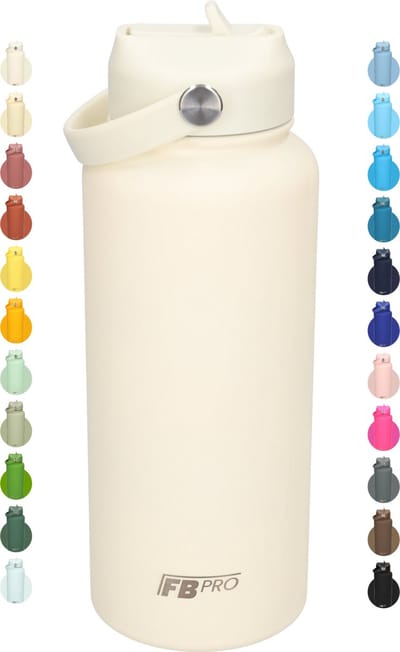 Thermos waterfles 1 liter - Isolerende Waterfles met Draaibare Drinktuit - Houdt Koud Drinken Écht KOUD - Ivory - Drinkfles voor Volwassenen met Handvat - Wit