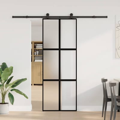 vidaXL - Schuifdeur - met - beslag - 76x205 - cm - gehard - glas - en - aluminium
