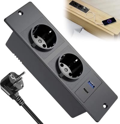 Inbouwstopcontact met USB-A en PD-20W Type C - Multifunctioneel voor Tafel of Werkbladen - 1,5 m Kabel