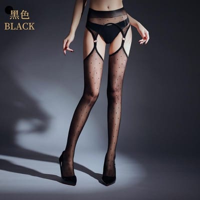 Collants 2 en 1 Mode ajourés Sexy imprimé pois Collants exotiques Brillants à l'huile Fins transparents Bas transparents Collants sans entrejambe One Size
