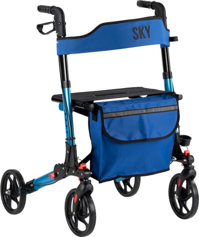 Sky - Lichtgewicht rollator - Special Edition Blauw - Dubbel opvouwbaar - Met stokhouder, tas en rugband
