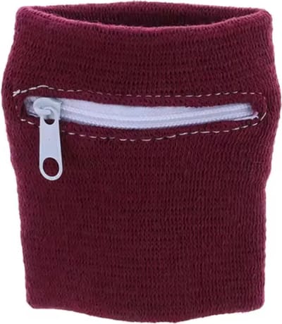 New Age Devi - Zweetbandjes - Polsbandje - Pols Zweetbandje - Met Rits - 8 x 8 CM - Bordeaux Rood - Perfect voor Sport en Fitness!