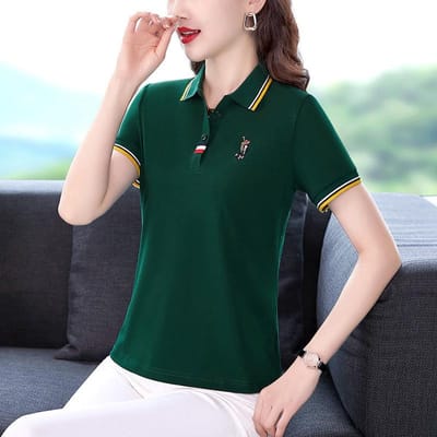 Nieuw Zomer Poloshirt met Revers voor Dames Zomer Korte Mouw Losse Casual Moeder Top Grote Maat T-shirt 2XL white