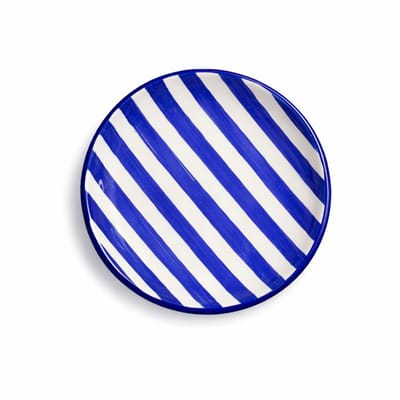 to Cottage Marineblauw Gestreept Aardewerk | Handgemaakt Handgeschilderd | Keramiek 20cm | Bordje Voor Toetje | Uniek Serviesgoed
