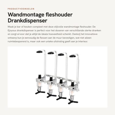 Dailygoods- Fleshouder Wandmontage - Drankdispenser - Drankportioneerder - Lekkagebestendig - 4 Flessen - 30 ml Dosering