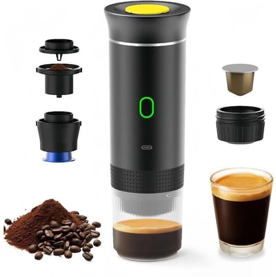 Draagbaar koffiezetapparaat, 3-in-1 elektrisch koffiezetapparaat, geschikt geschikt voor koffiecapsules en gemalen koffie, ondersteunt koud zetten en verwarmen (zwarte koffie).