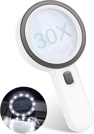 30x leesloep met 12 LED's - Handloep geschikt voor lezen - sieraden - postzegels - munten - knutselwerk en doe-het-zelfprojecten.