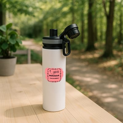 Hacebo® - liefste bonuszus van de wereld waterfles met draaidop grijs - Zus - de liefste bonuszus - verjaardag - cadeautje voor zus - zus artikelen met opdruk - kado - geschenk - water fles - 850ML